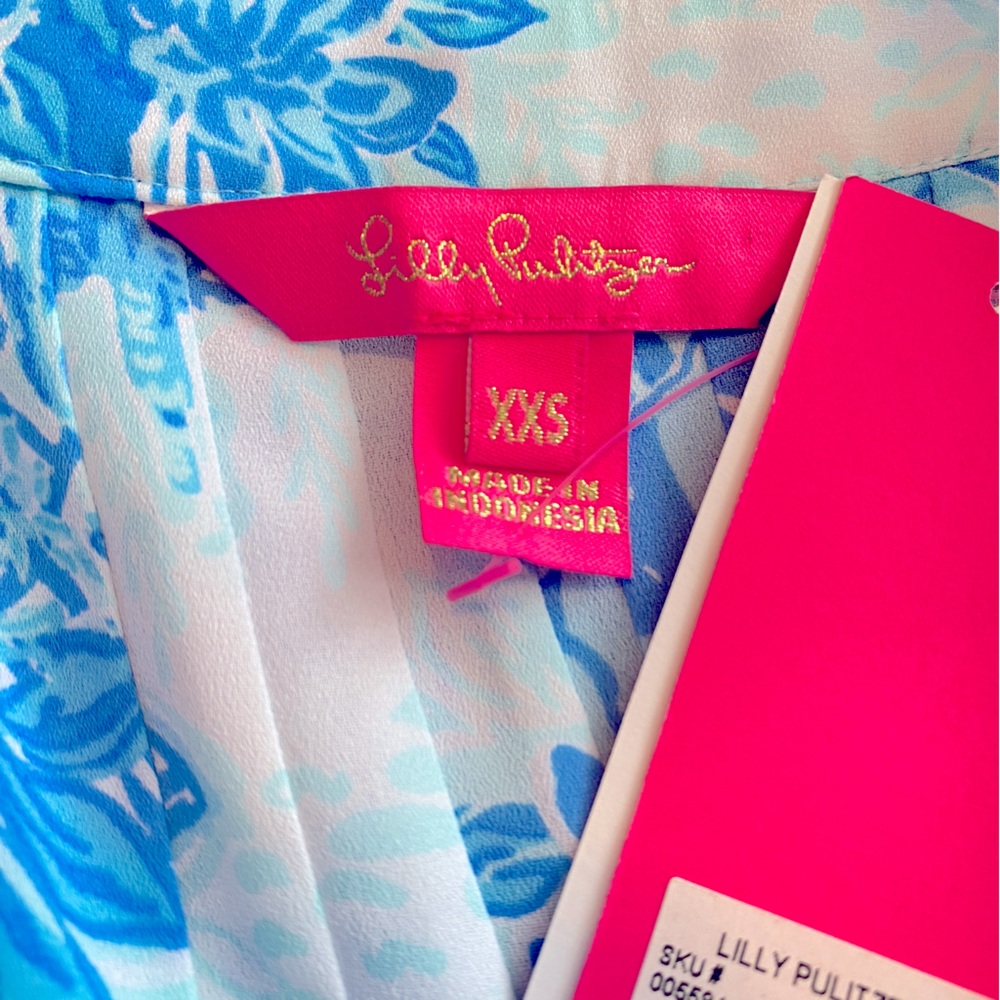 NWT Lilly Pulitzer Blue and White Colby Top in Toile Me About It, XXS - Picture 7 of 12